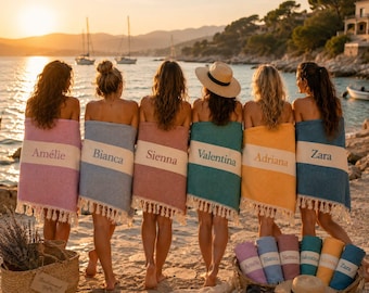 Personalized Beach Towel, Custom Name Turkish Towel, Bridesmaid Gift, Peshtemal Towel, Bridal Party Gift, Bachelorette Gift, Beach Wedding