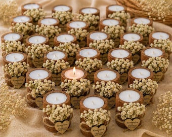Personalized Wedding candle Favor, Bridal shower Favors, Wedding favors for Guest in Bulk, Rustic Wooden Tealight holder, Wedding decoration