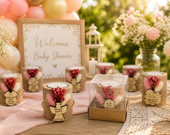 Baby Shower Favors, Handmade Wooden Candle Holder, Personalized Tealight Holder, 1st Birthday Favors, Baby Girl, Baby Boy, Baby in Bloom
