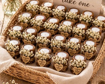 Personalized Wedding Candle Favor,Wedding Favors for Guest in Bulk Rustic Wooden Tealight holder, Bridal Shower Favors,Rustic Wedding decor