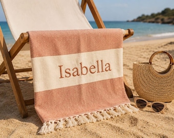 Luxury Beach Towel, Personalized Turkish Cotton Towel, Elegant Summer Towel, Custom Name Towel, Premium Peshtemal