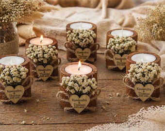 Personalized Wedding candle Favor, Bridal shower Favors, Wedding favors for Guest in Bulk, Rustic Wooden Tealight holder, Wedding decoration
