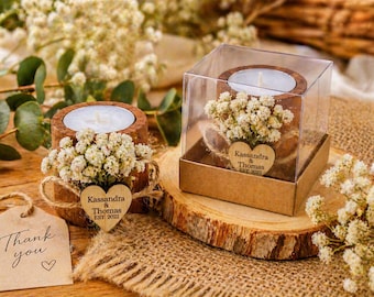 Personalized Wedding Candle Favor,Wedding Favors for Guest in Bulk Rustic Wooden Tealight holder, Bridal Shower Favors,Rustic Wedding decor