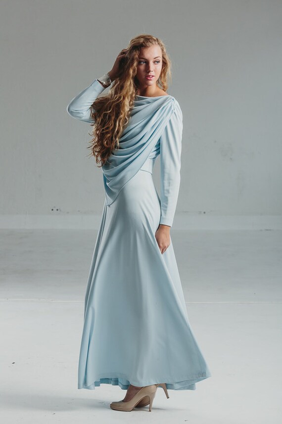 Vintage 70s Lilli Diamond Pastel Light Blue Draped
