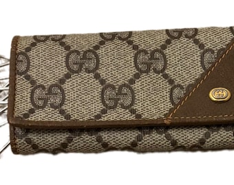 Authentisches Gucci Logo Canvas Leder Schlüsseletui aus den 1980er Jahren