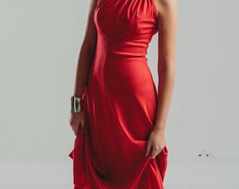 Vintage 70er Jahre Maxi Kleid in Rot / 70er Jahre Maxikleid