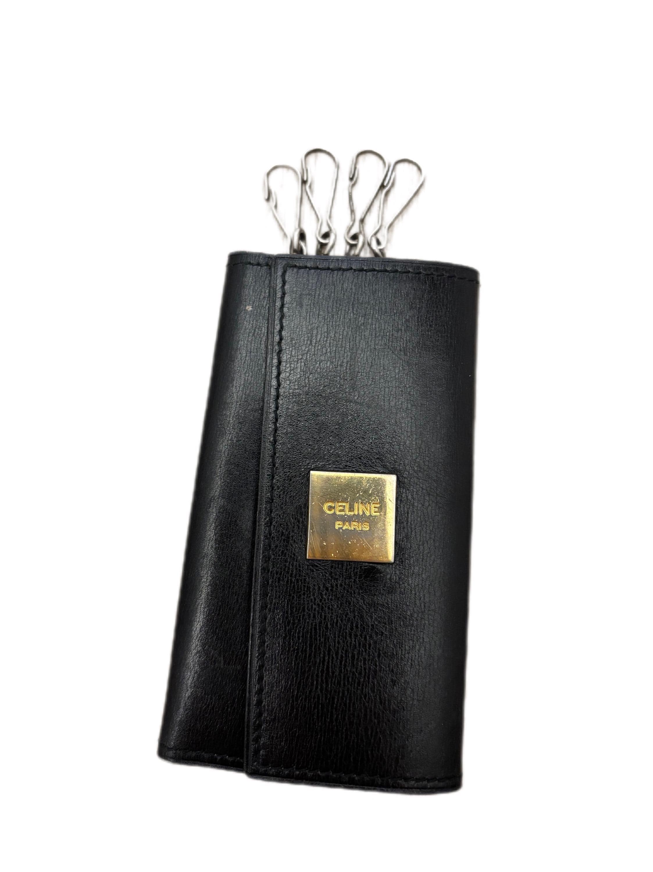 CELINE ♡ Vintage ♡ Key ring & coin case Authentic Vintage Celine Paris Black Leather Key Case / COA