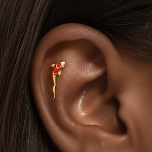 Koi Fish Flatback Earring S925 Sterling Silver | Helix Cartilage Piercing | Japanese Koi Stud | Unique Fish Earring Gift for Her Christmas