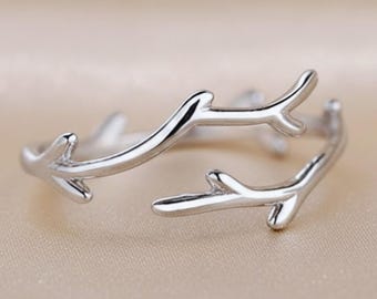 Sterling Silver Branch Ring | Adjustable Antler Twig Ring | Minimalist Willow Jewelry | Nature Inspired Gift for Her | Dainty Silver Ring