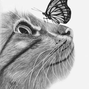 Cat Pencil Drawing Print, Realistic Animal Drawing, Black and White Wildlife Art, Animal Sketch, Home Wall Art Decor