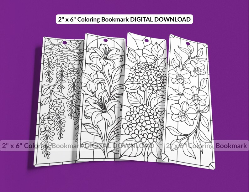 25 Stained Glass Flowers Coloring Bookmarks: Floral Adult Coloring ...