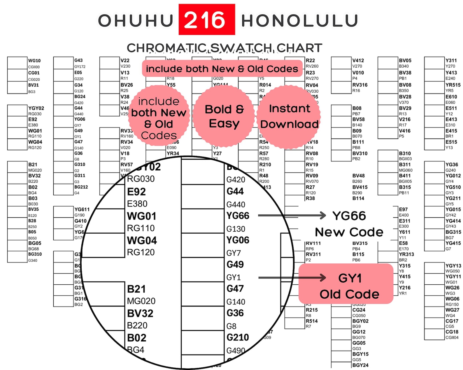 Ohuhu 216 Swatch Chart Printable: New & Old Code Color Reference (PDF ...