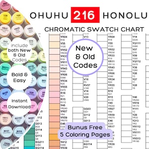 Tabela próbek Ohuhu 216 do druku: nowe i stare kody kolorów (pobierz plik PDF)