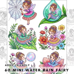 Water Rain Fairy Mini Coloring Pages 10 Sheets Printable ADHD Friendly PDF