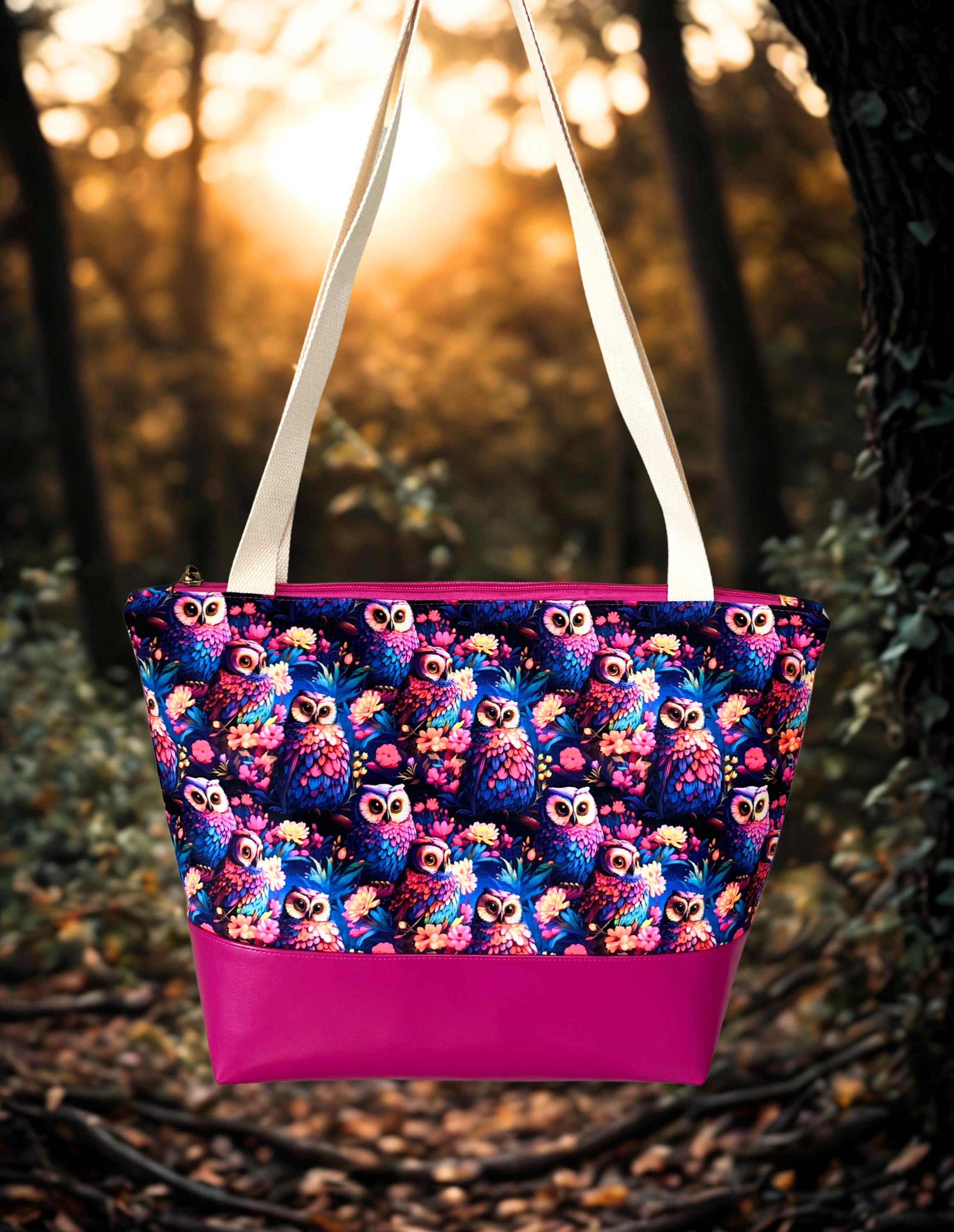 Owl Tote Bag: Faux Leather Bottom, Water-Resistant Lining#2