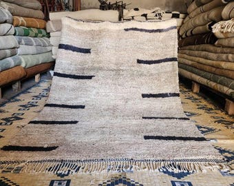 Beige Striped Moroccan Rug: Handmade Wool Berber Carpet, 10x14