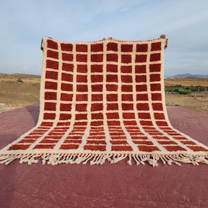 Terracotta Checkered Moroccan Rug: Custom Handmade Wool Beni Ourain
