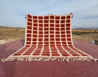 Terracotta Checkered Moroccan Rug: Custom Handmade Wool Beni Ourain