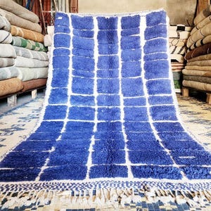 Blue Moroccan Rug – Handmade Wool Area Carpet, Soft Berber Living Room Rug, Custom Size, Modern Boho Home Décor