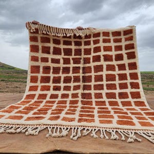 Custom Moroccan Rug Orange, Abstract Beni Ourain Rug, Handmade Morrocan Rug, Shaggy Rug, Berber Rug, Bohemian Style rug for living room.