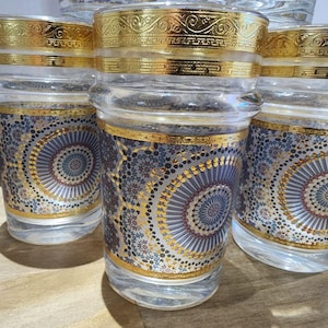Moroccan Tea Glasses Set: Handcrafted Crystal Cups, Mosaic Design