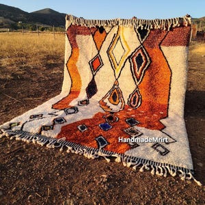 Handmade Moroccan Beni Ourain Rug: Orange Berber Wool Carpet