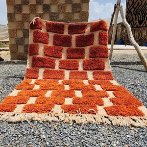 Orange Striped Moroccan rug , Rugs for Living room , Custom handmade rug , Wool Berber rug , Orange Beni ourain rug , Moroccan rug 8x10