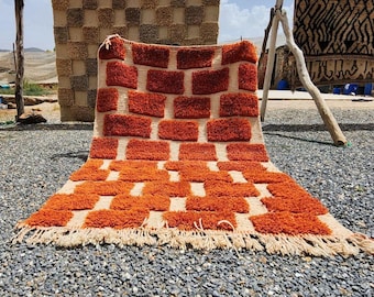 BURNT ORANGE RUG - Retro Terracotta berber wool - Boho Home Decor