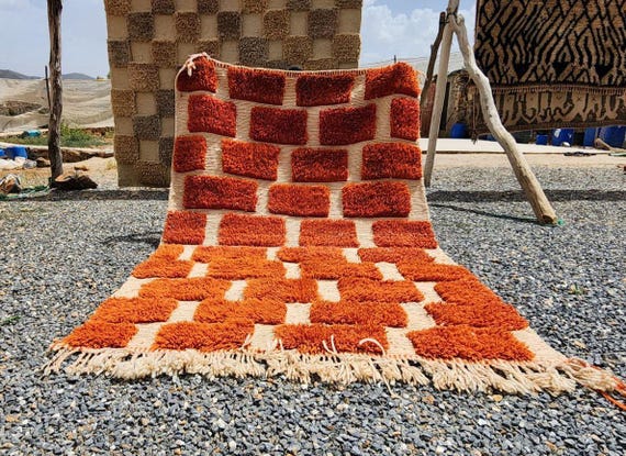 BURNT ORANGE RUG - Retro Terracotta berber wool - Boho Home Decor