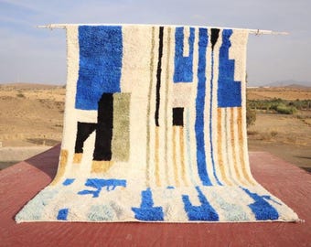 Handmade Blue Beni Ourain Rug – Custom Moroccan Wool Carpet