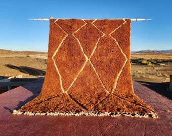 Handmade Terracotta Moroccan Rug, Wool Berber Carpet