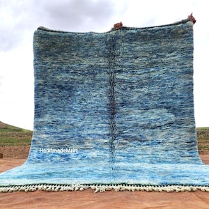 Moroccan rug blue - Beni ourain rug - Berber rug - Custom moroccan rug - Handmade rug - Plain wool rug - Solid blue rug - Custom made rugs