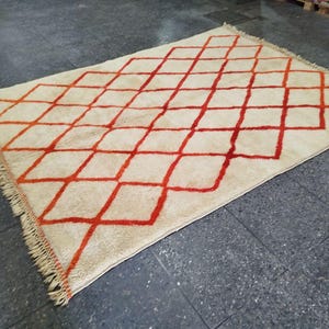Hand-Tufted White & Orange Moroccan Rug: Custom Wool Berber Rug