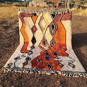Orange Moroccan Rug, Beni Ourain Rug, Handmade Morrocan Rug, Abstract Shaggy Rug, Berber Rug, Bohemian Style rug for living room, teppich.