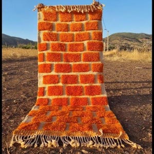 Orange Moroccan rug - Beni ourain rug - Custom handmade rug - Orange Berber rug - Rugs for Living room - Large Area rug, Bohemian Style rug.