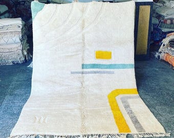 Hand Knotted Ivory Wool Rug: 8x10 Modern Minimalist Berber Carpet