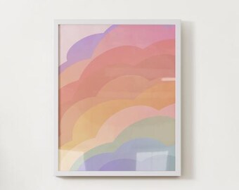 Stampa artistica con colori pastello arcobaleno sfumato per cameretta dei bambini, asilo nido, sala giochi colorata