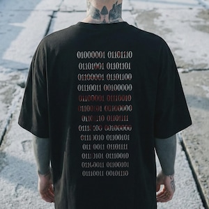 Camiseta ultragruesa "Código Binario" - Algodón orgánico de 240 g/m² - Talla extragrande - Camiseta gráfica negra - Diseño de código