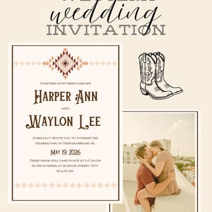 Western Wedding Invitation Template | Boho Rustic Aztec Wedding Invitation