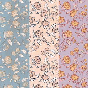 Seamless Floral Pattern Whimsical Botanical Digital Paper Hand-drawn PNG