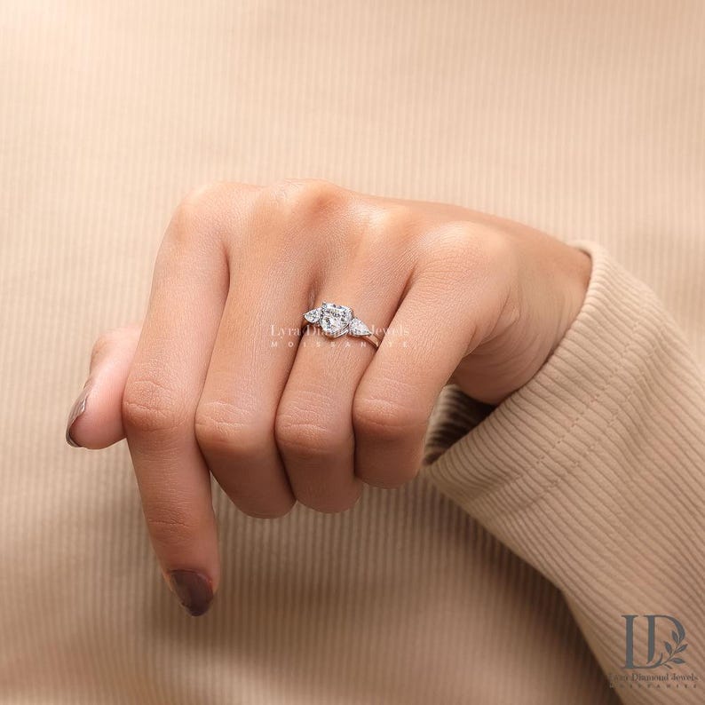 Heart Engagement Ring, Three Stone Bridal Ring, Moissanite Promise Ring ...