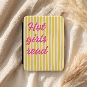 Hot Girls Read Kindle Case, Cute Bookish Kindle Cover, Preppy Reader Gift, Pink Yellow Striped Kindle Paperwhite Case