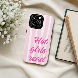 Hot Girls Read iPhone Case with MagSafe®, Pink Striped Book Lover Phone Case, Tough Magnetic Cover for Readers