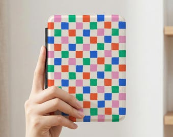 Colorful Checkered Kindle Case, Retro Aesthetic E-Reader Cover, Cute Pastel Grid Kindle Sleeve, Fun Pattern Book Lover Gift