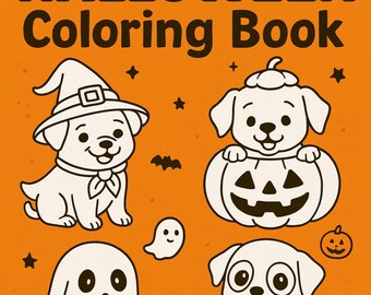 Printable Halloween Coloring Book for Kids – 30 Cute Dog Pages – Instant Download
