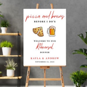 Pizza & Brews Rehearsal Dinner Welcome Sign: Editable Canva Template (Digital Download)