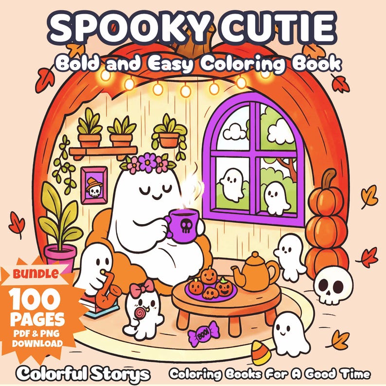 Spooky Halloween Coloring Book | 100 Easy Pages (PDF & PNG - Etsy