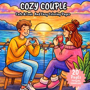 Cozy Couple Coloring Pages | Romantic Illustrations (PDF & PNG Download)