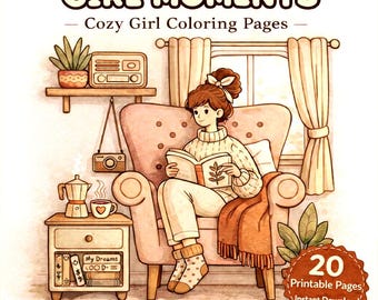 Páginas para colorear imprimibles de "Momentos de Chicas Acogedoras" para adultos: descarga instantánea en PDF y PNG