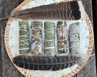 4" x 5 Gift / Starter Smudge Wand Set, Shamanic, Cleansing, Healing, Meditation